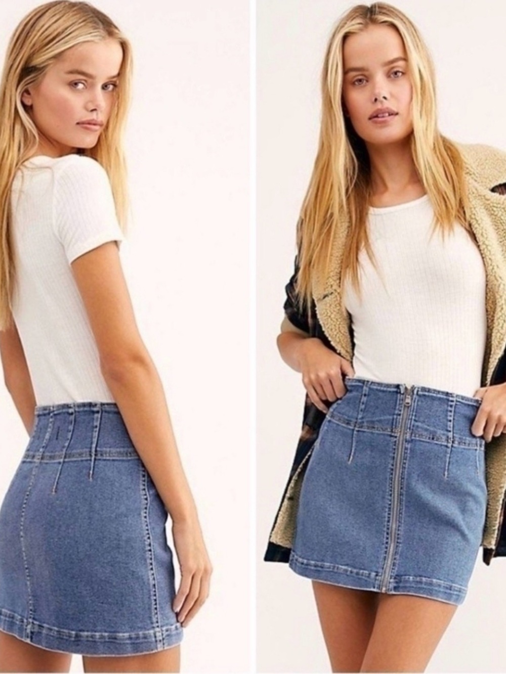 We The Free Denim Zip-Front Mini Skirt - Blue Size 29